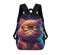sinyumoney 17inch Glowing Glasses Cat Art Print-1 Mochila Escolar Infantil Con Estampado 3D, Mochila Escolar Informal Para Niños De Primaria Y Secundaria