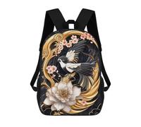 sinyumoney 17inch Gold Parrot Bird & Flower Mochila Escolar Infantil Con Estampado 3D, Mochila Escolar Informal Para Niños De Primaria Y Secundaria