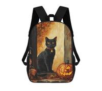 sinyumoney 17inch Halloween Black Cat with Jack-o'-Lantern-1 Mochila Escolar Infantil Con Estampado 3D, Mochila Escolar Informal Para Niños De Primaria Y Secundaria