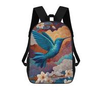 sinyumoney 17inch Hummingbird in Flight with Flowers Mochila Escolar Infantil Con Estampado 3D, Mochila Escolar Informal Para Niños De Primaria Y Secundaria