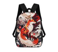 sinyumoney 17inch Kitsune with Red Moon Mochila Escolar Infantil Con Estampado 3D, Mochila Escolar Informal Para Niños De Primaria Y Secundaria