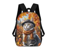 sinyumoney 17inch Mochila Escolar Para Niñas Autumn Cat in Hat Mochila Escolar Impresa En 3D Para Niños Mochila Informal Para El Día A Día Para Estudiantes De Secundaria
