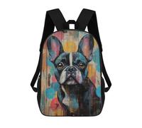 sinyumoney 17inch Mochila Escolar Para Niñas Colorful French Bulldog Portrait on Wood Mochila Escolar Impresa En 3D Para Niños Mochila Informal Para El Día A Día Para Estudiantes De Secundaria