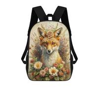 sinyumoney 17inch Mochila Escolar Para Niñas Fox Portrait with Floral Crown Mochila Escolar Impresa En 3D Para Niños Mochila Informal Para El Día A Día Para Estudiantes De Secundaria