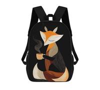 sinyumoney 17inch Mochila Escolar Para Niñas Fox with Coffee Cup Illustration Mochila Escolar Impresa En 3D Para Niños Mochila Informal Para El Día A Día Para Estudiantes De Secundaria