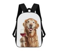 sinyumoney 17inch Mochila Escolar Para Niñas Golden Retriever with Wine Glass Mochila Escolar Impresa En 3D Para Niños Mochila Informal Para El Día A Día Para Estudiantes De Secundaria