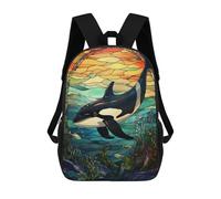 sinyumoney 17inch Mochila Escolar Para Niñas Killer Whale Stained Glass Mochila Escolar Impresa En 3D Para Niños Mochila Informal Para El Día A Día Para Estudiantes De Secundaria