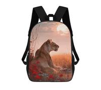 sinyumoney 17inch Mochila Escolar Para Niñas Lioness in A Field of Flowers Mochila Escolar Impresa En 3D Para Niños Mochila Informal Para El Día A Día Para Estudiantes De Secundaria