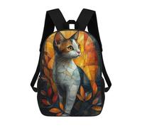sinyumoney 17inch Mochila Escolar Para Niñas Stained Glass Cat with Autumn Glow Mochila Escolar Impresa En 3D Para Niños Mochila Informal Para El Día A Día Para Estudiantes De Secundaria