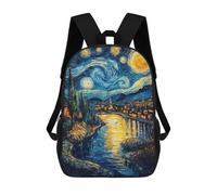 sinyumoney 17inch Mochila Escolar Para Niñas Starry Night Village Mochila Escolar Impresa En 3D Para Niños Mochila Informal Para El Día A Día Para Estudiantes De Secundaria