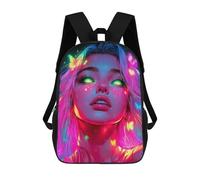 sinyumoney 17inch Neon Butterfly Girl Mochila Escolar Infantil Con Estampado 3D, Mochila Escolar Informal Para Niños De Primaria Y Secundaria