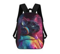sinyumoney 17inch Neon Cat with Headphones Mochila Escolar Infantil Con Estampado 3D, Mochila Escolar Informal Para Niños De Primaria Y Secundaria