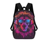 sinyumoney 17inch Neon Lion Headphones Art Print -2 Mochila Escolar Infantil Con Estampado 3D, Mochila Escolar Informal Para Niños De Primaria Y Secundaria