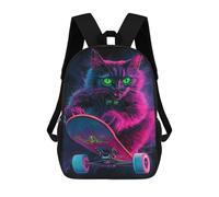 sinyumoney 17inch Neon Skateboarding Cat Art Print-6 Mochila Escolar Infantil Con Estampado 3D, Mochila Escolar Informal Para Niños De Primaria Y Secundaria