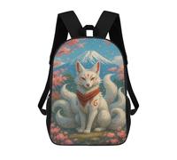 sinyumoney 17inch Nine-tailed Fox with Mount Fuji Mochila Escolar Infantil Con Estampado 3D, Mochila Escolar Informal Para Niños De Primaria Y Secundaria