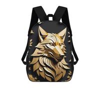 sinyumoney 17inch Paper Gold Wolf Mochila Escolar Infantil Con Estampado 3D, Mochila Escolar Informal Para Niños De Primaria Y Secundaria