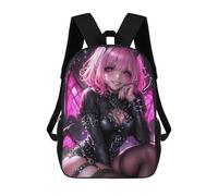sinyumoney 17inch Pink-Haired Demon Girl Anime Girl Mochila Escolar Infantil Con Estampado 3D, Mochila Escolar Informal Para Niños De Primaria Y Secundaria