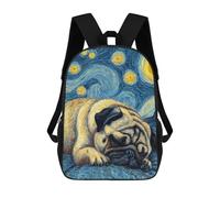 sinyumoney 17inch Pug Dog Starry Night Painting Mochila Escolar Infantil Con Estampado 3D, Mochila Escolar Informal Para Niños De Primaria Y Secundaria