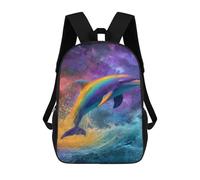 sinyumoney 17inch Rainbow Dolphin Ocean Wave Art Print Mochila Escolar Infantil Con Estampado 3D, Mochila Escolar Informal Para Niños De Primaria Y Secundaria