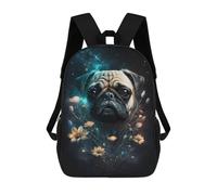 sinyumoney 17inch Space Pug with Flowers -1 Mochila Escolar Infantil Con Estampado 3D, Mochila Escolar Informal Para Niños De Primaria Y Secundaria