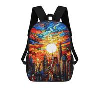 sinyumoney 17inch Stained Glass Cityscape Art-1 Mochila Escolar Infantil Con Estampado 3D, Mochila Escolar Informal Para Niños De Primaria Y Secundaria