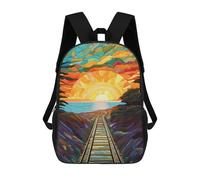 sinyumoney 17inch Stained Glass Sunset Train Tracks Mochila Escolar Infantil Con Estampado 3D, Mochila Escolar Informal Para Niños De Primaria Y Secundaria