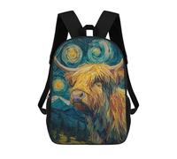 sinyumoney 17inch Starry Night Highland Cow Art Print Mochila Escolar Infantil Con Estampado 3D, Mochila Escolar Informal Para Niños De Primaria Y Secundaria