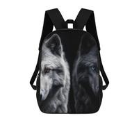 sinyumoney 17inch White Wolf And Black Wolf Mochila Escolar Infantil Con Estampado 3D, Mochila Escolar Informal Para Niños De Primaria Y Secundaria