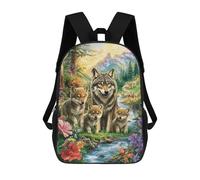 sinyumoney 17inch Wolf Family in The Forest Mochila Escolar Infantil Con Estampado 3D, Mochila Escolar Informal Para Niños De Primaria Y Secundaria