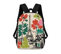 sinyumoney 17inchMochila Bonjour Paris Floral Eiffel Tower Art Mochila Escolar Impresa En 3D Para Niños Y Niñas, Mochila Para Portátil Para Niños/estudiantes/adultos