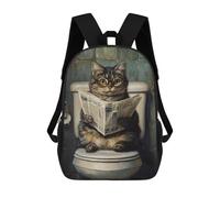 sinyumoney 17inchMochila Cat Reading Newspaper on Toilet-6 Mochila Escolar Impresa En 3D Para Niños Y Niñas, Mochila Para Portátil Para Niños/estudiantes/adultos