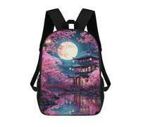 sinyumoney 17inchMochila Cherry Blossom Moonlit Pagoda Mochila Escolar Impresa En 3D Para Niños Y Niñas, Mochila Para Portátil Para Niños/estudiantes/adultos