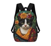sinyumoney 17inchMochila Floral Cat Portrait Art Print Mochila Escolar Impresa En 3D Para Niños Y Niñas, Mochila Para Portátil Para Niños/estudiantes/adultos