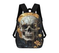 sinyumoney 17inchMochila Golden Skull Wall Art Decor Mochila Escolar Impresa En 3D Para Niños Y Niñas, Mochila Para Portátil Para Niños/estudiantes/adultos