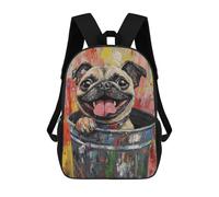 sinyumoney 17inchMochila Happy Pug in Trash Can -1 Mochila Escolar Impresa En 3D Para Niños Y Niñas, Mochila Para Portátil Para Niños/estudiantes/adultos