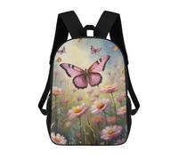sinyumoney 17inchMochila Pink Butterfly on A Field Mochila Escolar Impresa En 3D Para Niños Y Niñas, Mochila Para Portátil Para Niños/estudiantes/adultos