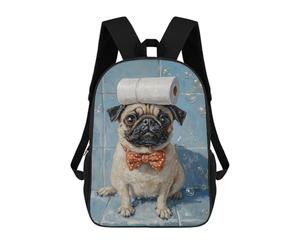sinyumoney 17inchMochila Pug in Bathroom with Toilet Paper Mochila Escolar Impresa En 3D Para Niños Y Niñas, Mochila Para Portátil Para Niños/estudiantes/adultos