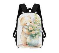 sinyumoney 17inchMochila Teddy Bear with Flower Bouquet Mochila Escolar Impresa En 3D Para Niños Y Niñas, Mochila Para Portátil Para Niños/estudiantes/adultos