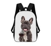 sinyumoney 2 Mochilas French Bulldog with Wine Glass Mochila Escolar Para Niños Mochila Escolar Impresa En 3D Para Niños Estudiantes De Primaria Y Secundaria 17inch