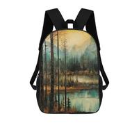 sinyumoney 2 Mochilas Golden Blue Mountain Lake Mochila Escolar Para Niños Mochila Escolar Impresa En 3D Para Niños Estudiantes De Primaria Y Secundaria 17inch