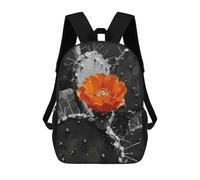 sinyumoney 2 Mochilas Orange Flower on Black And White Cactus Mochila Escolar Para Niños Mochila Escolar Impresa En 3D Para Niños Estudiantes De Primaria Y Secundaria 17inch