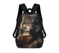 sinyumoney 2 Mochilas Wolf Drinking Beer Pint Mochila Escolar Para Niños Mochila Escolar Impresa En 3D Para Niños Estudiantes De Primaria Y Secundaria 17inch