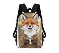 sinyumoney 2Mochila 3D Happy Fox with Coffee Mochila Escolar Para Niños Mochila Para Libros Mochila Moderna Mochila Para Portátil Para Niños Y Niñas 17inch