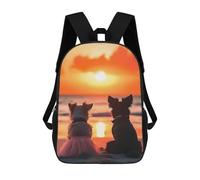 sinyumoney 2Mochila 3D Lovely Couple Dogs Watching Sunset on The Beach Mochila Escolar Para Niños Mochila Para Libros Mochila Moderna Mochila Para Portátil Para Niños Y Niñas 17inch