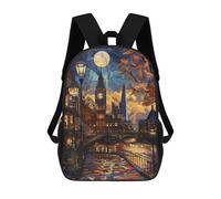 sinyumoney 3D impreso mochila para niños Bangkok templo Sunset mochila escolar de gran capacidad para viajes, ideal para niños de primaria y universidad, Moonlit London Serenity, 17"