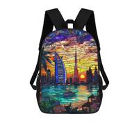 sinyumoney 3D impreso mochila para niños Bangkok templo Sunset mochila escolar de gran capacidad para viajes, ideal para niños de primaria y universidad, Dubai Sunset Skyline, 17"