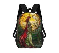 sinyumoney 3D impreso mochila para niños Bloodhound Starry Night bolsa de escuela ligera y de moda para viajes y estudios, Pious Woman Stained Glass, 17"