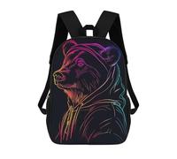 sinyumoney 3D impreso mochila para niños ciervos Moon Landscape bolsa de escuela ligera y de moda para viajes y estudios, Animales de neón de oso, 17"