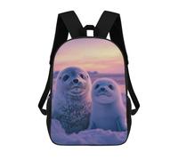 sinyumoney 3D impreso mochila para niños Sunflower 5 bolsa de escuela ligera y de moda para viajes y estudios, Two Baby Seals At Sunset, 17"