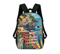 Sinyumoney 3D mochila escolar impresa para niños magical ranas pixel art de gran capacidad, ideal para viajes, moda e informal, Italy Cinque Terre Minimalist Ilustración, 17"